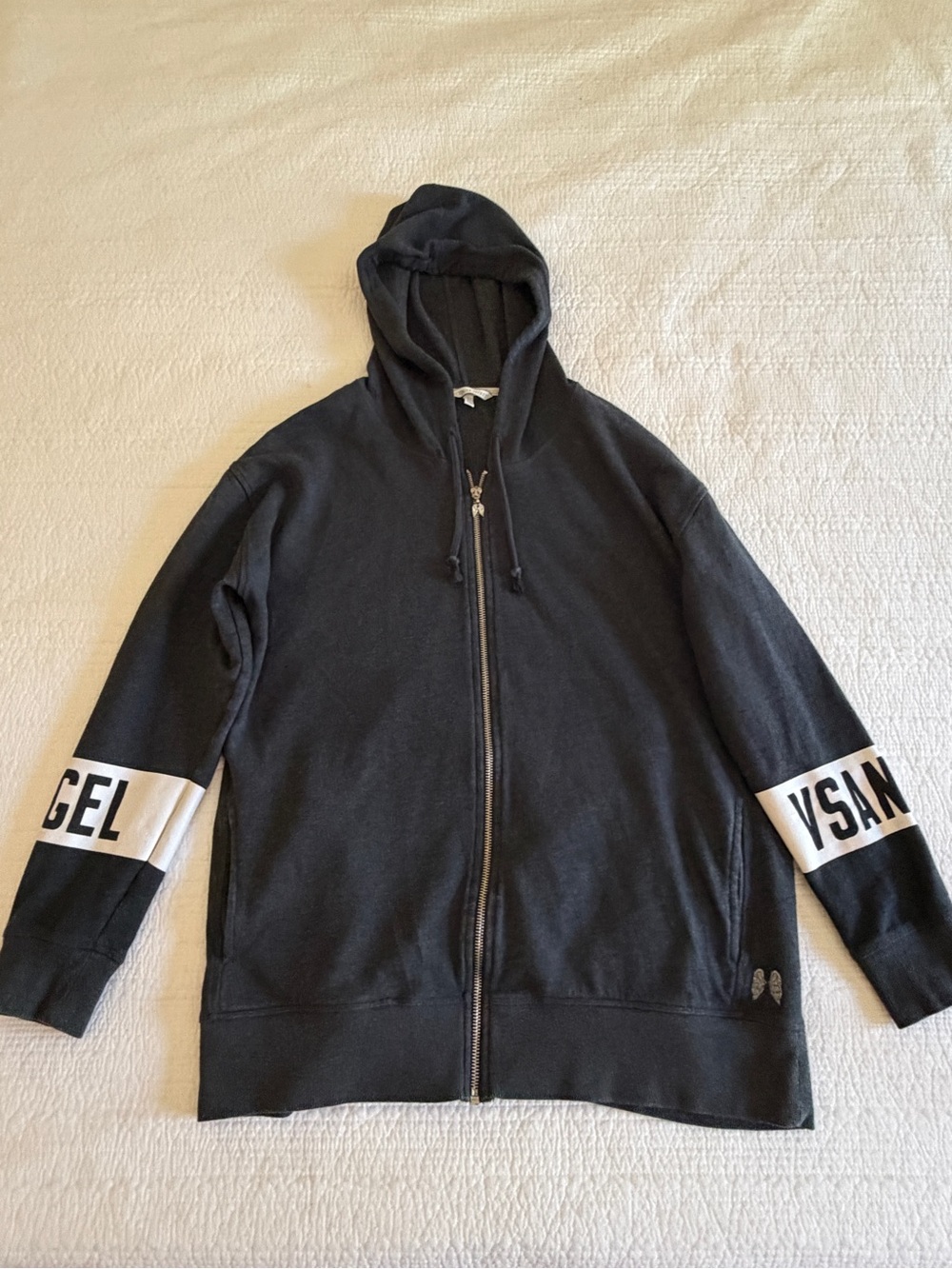 Victoria's Secret Black Zip-Up Hoodie with White Sleeve Panels